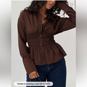 As You Are Shirred Button Up Top Chocolate